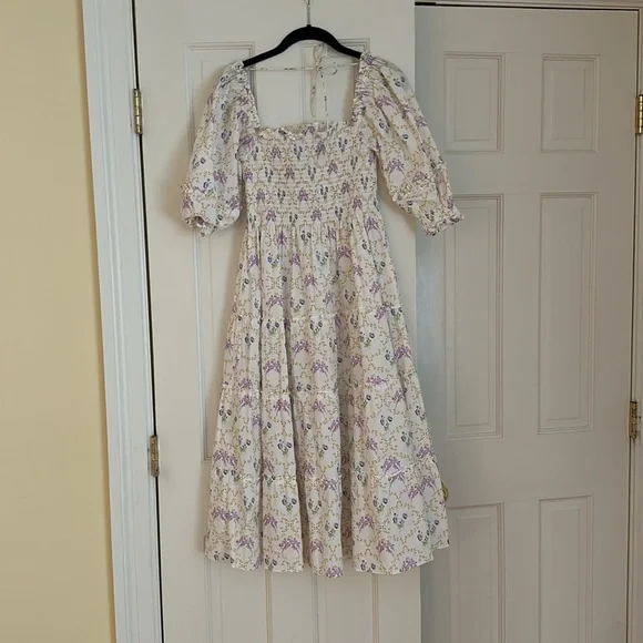 Hill House Floral Dress in White and Purple - Picture 3 of 4